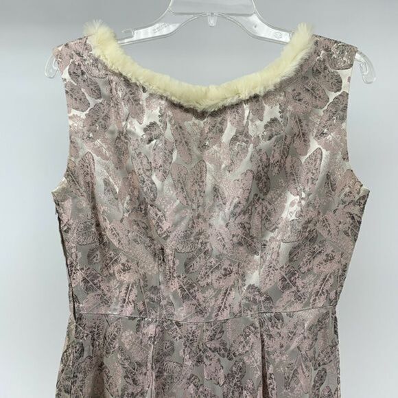 1960s Handmade Feather Print Fur Trim Dress - Picture 6 of 7